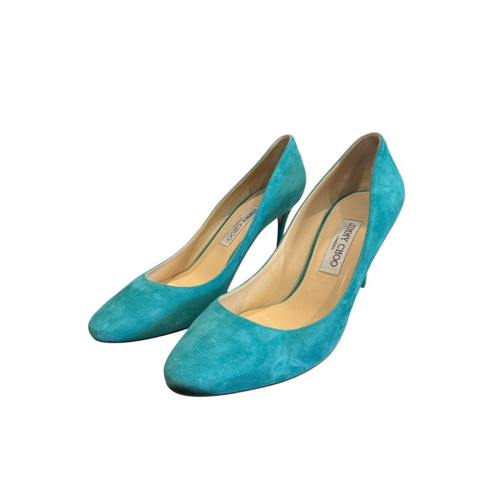 Jimmy Choo Turquoise Aqua Blue Suede Pointed Toe Heels Size 40